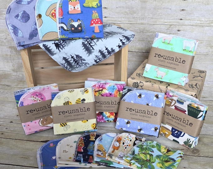 Reusable Napkins - Single-Ply Cotton Flannel - Random Prints | Cloth Napkins | Cloth Wipes | Cloth Towels | Reusable Napkins from mamamade