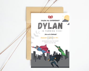 Superhero Birthday Invitation | Superheroes Kids Birthday | Superhero Boy Birthday Invitation, Editable Template | Instant Download