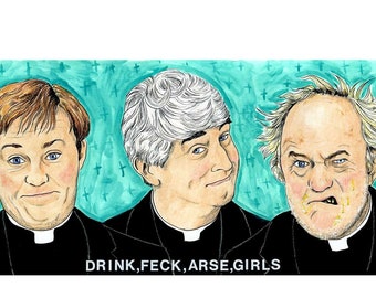 The Priests of Father Ted portraits -  11x17" Giglée Print - Watercolour, Ink and Pencil Crayon Art & Illustration