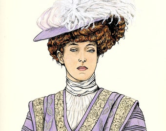 Edwardian Lady #2 -  8.5x11" LIMITED EDITION Print of Victorian Lady Project Watercolour, Ink and Pencil Crayon Art