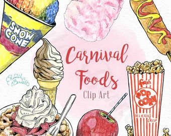 Carnival Foods Clip Art - Ink, Watercolour, Pencil Crayon Illustrations - Downloadable digital PNG files