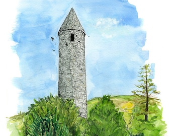 Glendalough, Ireland: 11x17" Archival Print of Watercolour Travel Plein Air Landscape Painting