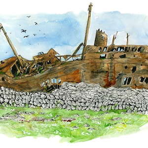 Innisheer, Aran Islands, Ireland: 11x17&quot; Archival Print of Watercolour Travel Sketch Plein Air Landscape Painting