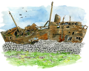 Innisheer, Aran Islands, Ireland: 11x17" Archival Print of Watercolour Travel Plein Air Landscape Painting