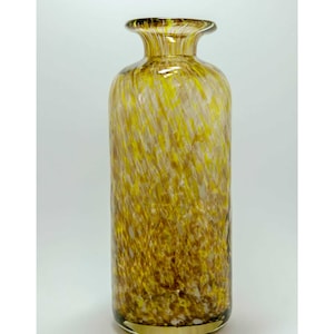 Vintage Hand Blown Amber Swirl, Speckled Art Glass Vase/Bottle - Tall 10&quot;