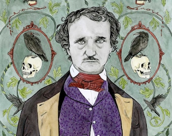 Edgar Allan Poe portrait -  11x17" LIMITED EDITION Giglée Print - Watercolour, Ink and Pencil Crayon Art & Illustration