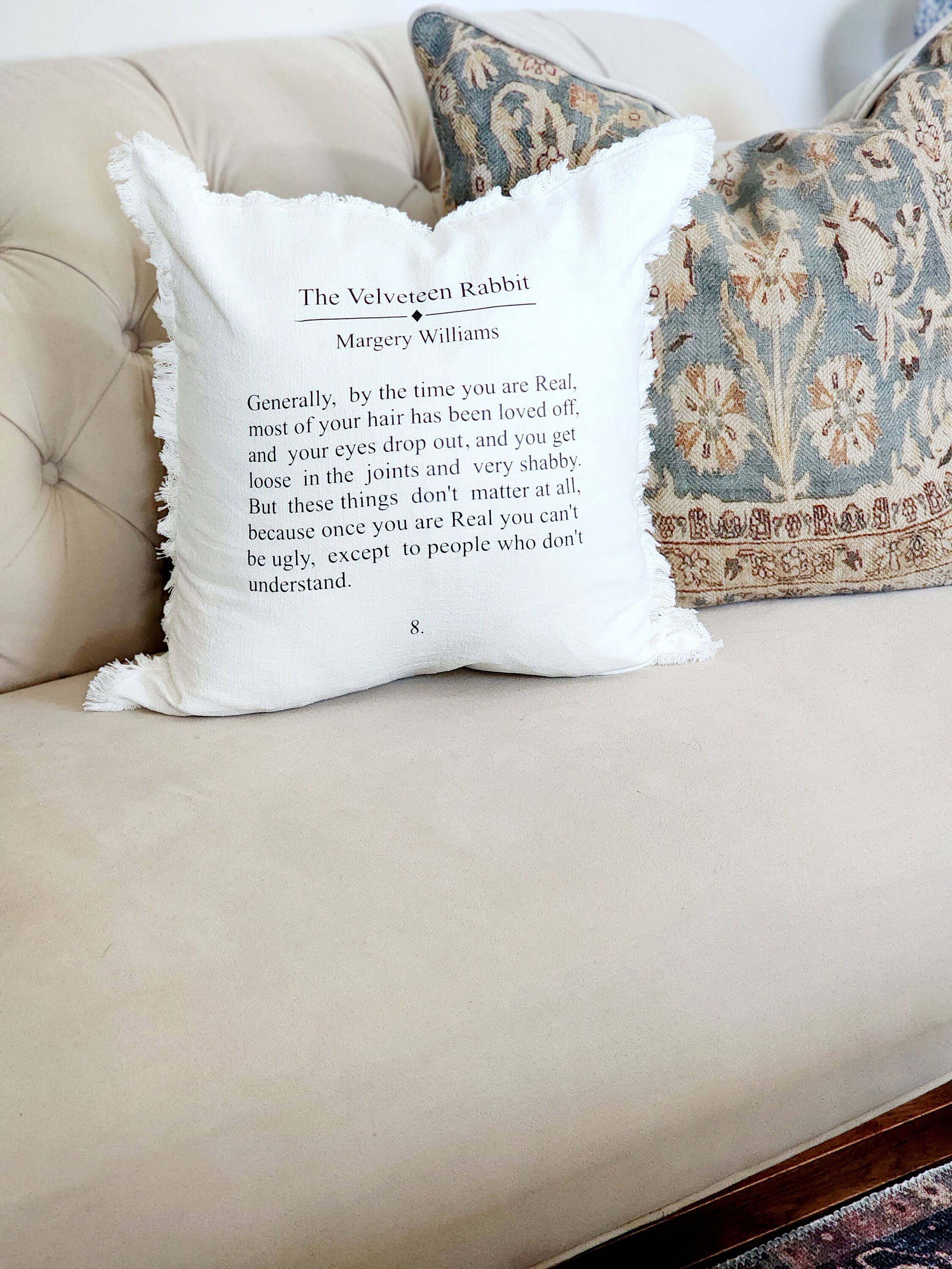 Book Page Pillow Cover, The Velveteen Rabbit, Margery Williams, Linen, Fringe, Throw Pillow