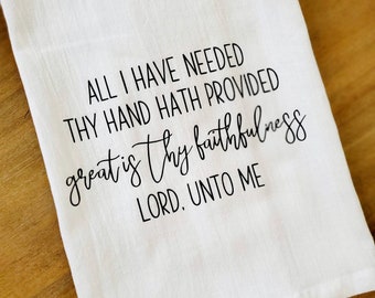 Great is Thy Faithfulness Christian Hymn Tea Towel Dish Cloth, Cotton Kitchen Towel, Hostess Gift, Wedding Shower Gift