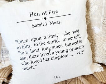 Book Page Heir of Fire Pillow Cover Book Page Pillow Cover, Sarah J. Maas, White  Linen, Fringe, Throw Pillow