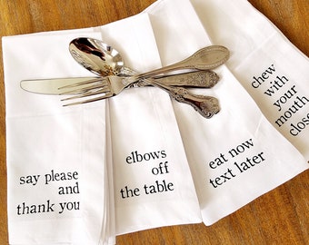 Table Manners Dinner Napkins Set of 4 Cloth Cotton Fabric