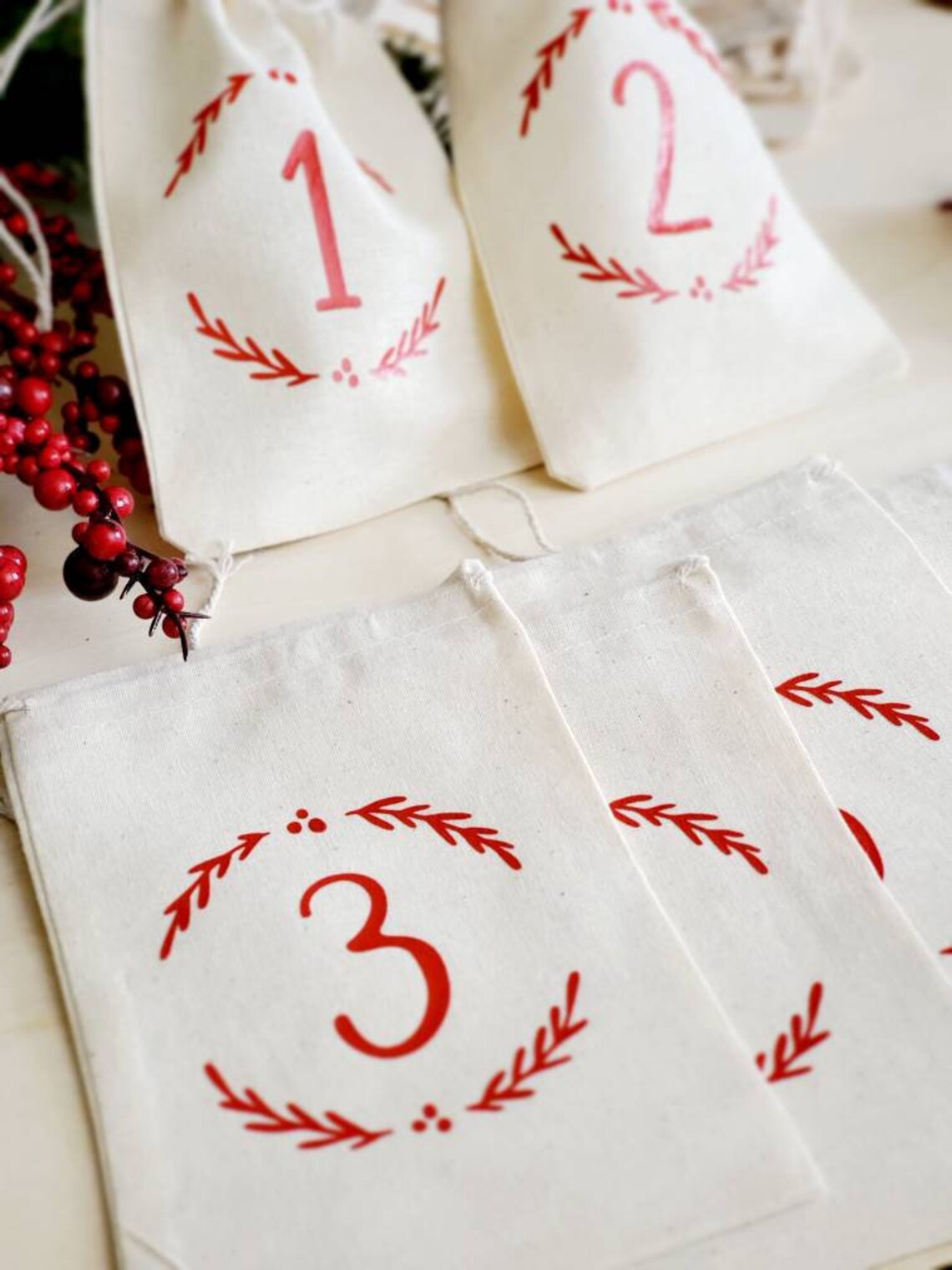 Advent Calendar Bags NATURAL Red Farmhouse Christmas Vintage Etsy