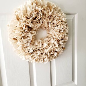 Farmhouse Burlap and Muslin Rag Wreath with Bow, Rustic Decor, Beach Decor, Neutral Wreath, Burlap Wreath, Rustic Wedding Round 22 image 3