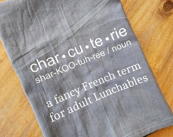 Charcuterie GRAY Towel Dish Cloth, Cotton Kitchen Towel, Hostess, Housewarming Gift