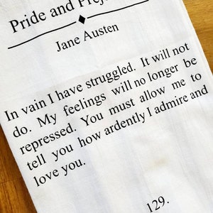 Pride and Prejudice, Book Quote Literature Page, Jane Austen, Cotton, Kitchen, Hostess, Housewarming Gift Love
