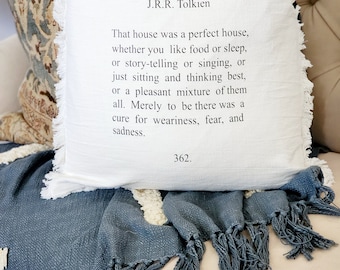 Book Page Pillow Cover,  Fellowship of the Ring, J.R.R. Tolkien, Linen, Fringe, Throw Pillow