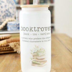 Booktrovert Tumbler 20 oz Glass Tumbler, Book Lover, Bibliophile, Gift, Librarian, Hostess Gift