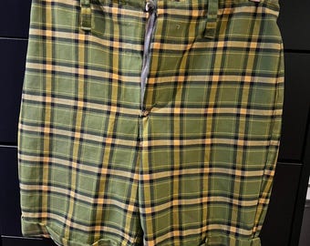 Vintage gröna och gula rutiga shorts från 1970-talet