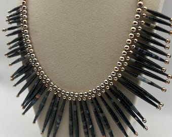 Vintage 1980s Rolled Magazine Paper Bead Necklace + Earrings Set (Handmade 1989)