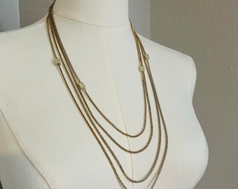 Vintage Gold Tone Multi Strand Chain Necklace | Layered Chain Necklace | Long Draped Necklace | Minimalist Vintage Jewelry