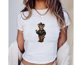 Mardi Gras Bear Baby Tee, Women Mardi Gras Shirt, Mardi Gras Parade Gift, New Orleans Louisiana Carnival Party Crop Top, Its Mardi Gras Yall