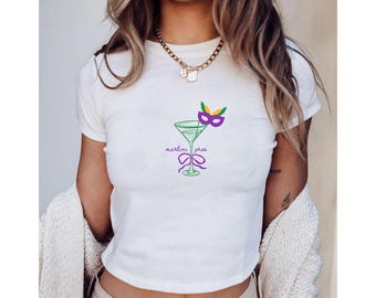 Martini Gras Baby Tee, Women Mardi Gras Shirt, Mardi Gras Parade Gift,New Orleans Louisiana NOLA Carnival Party Crop Top,Its Mardi Gras Yall