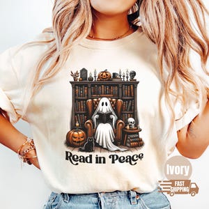 Halloween ghost reading shirt, Halloween book lover shirt, cute ghost reading book shirt, reader shirt, book shirt, skeleton reading shirt