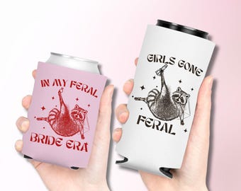 Custom In My Feral Bride Era Bachelorette Can Cooler, Personalized Girls Gone Feral Can Sleeve, Matching Raccoon Bridesmaid Party Favor Gift