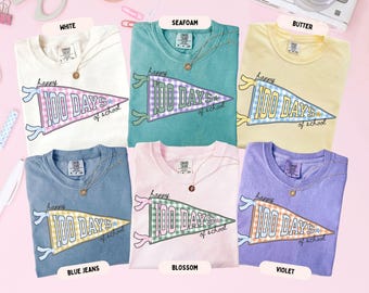 100 Days Of School Shirt, Pennant Teacher Team Comfort Colors T-Shirts, Preppy Team Sweatshirt, Happy 100th Day Kindergarten Milestone Tee