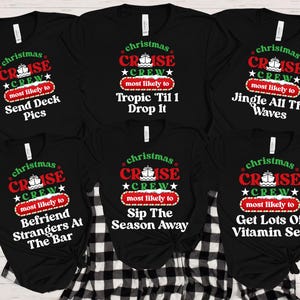 Custom Matching Christmas Cruise Crew Shirts, Most Likely To Christmas PJs, Merry Cruisemas Holiday Family Pajamas, Cruising Group Photo Tee
