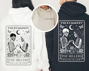 Personalized Roman Numeral Hoodie, Anniversary Date Sweatshirt, Skeleton Mr and Mrs Hoodie, Tarot Card Couple Sweatshirt, Newlywed Gift