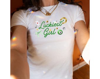 Luckies Girl Baby Tee, St Patricks Day Crop Top, Y2K Trendy 90's Baby Tee, Lucky You Crop Top, 2000s Top, Coquette Shirt, Irish Crop Shirt