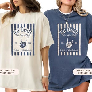 Til Death Do Us Party Halloween Bachelorette Shirt, Spooky Bride or Die Tee, Skelett Brautdusche Geschenk, Comfort Farben Goth Bach Squad
