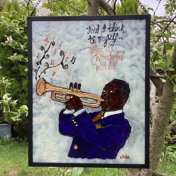 Louis Armstrong ‘ what a wonderful world ‘ original hand painted  art , music lover gift