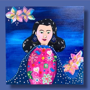 Vintage Vibes: Hand-painted Portrait on  wood wall art – Unique Mixed Media Art for Eclectic Home Decor