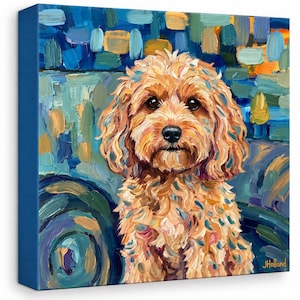 Cockapoo-Leinwandbild | Farbenfrohes Hunde-Wandbild | Zeitgenössische Volkskunst | 8x8