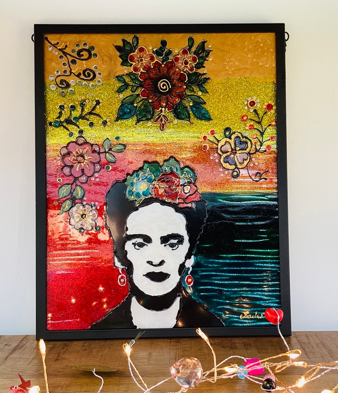 Mexican Muse frida Kahlo Inspired Hand Painted Vibrant Glass Art ...