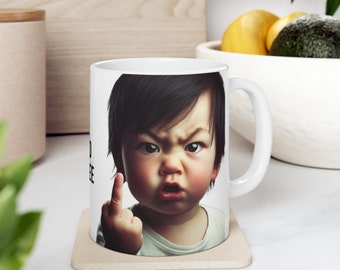 Custom Angry Baby Boy Coffee Mug, Middle Finger, I Need Coffee, Funny Mug, Coffee Mug, Gift, Custom Mug, Ceramic Mug, 11oz