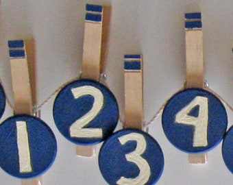 SALE - 12 decorated hanging clips for holding photos, art, and note cards - Numbered 1 - 10