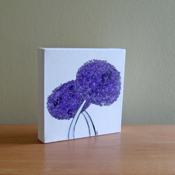 SOLD - Purple Flowers II : 8x8 original sketch of two purple allium flowers