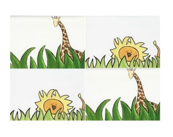 Mixed Set of 4 Giraffe and Lion Note Cards
