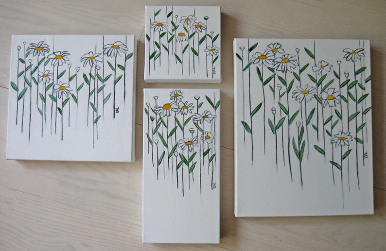 Daisies 4, sketch on canvas, original sketch, nature, nature sketch, sketch, simple art, peaceful art, daisy, daisies image 4