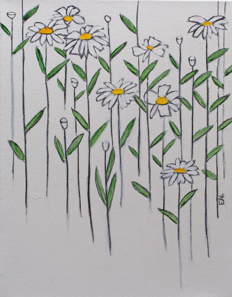 Daisies 4, sketch on canvas, original sketch, nature, nature sketch, sketch, simple art, peaceful art, daisy, daisies image 2