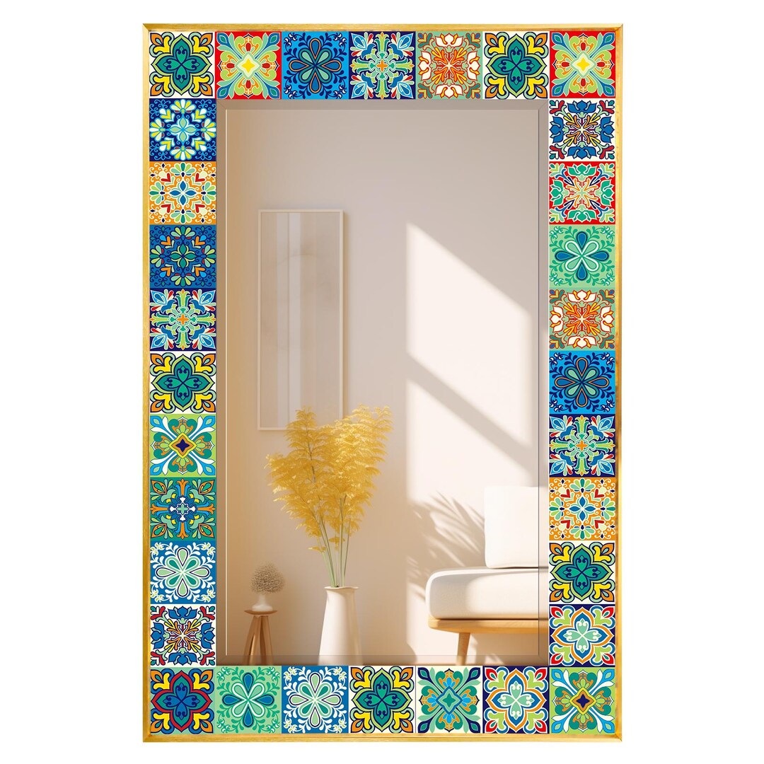 Image showcasing Decorative Mosaic Mirror 48X36 Inch for Wall Rectangle Mirror Mexican ...