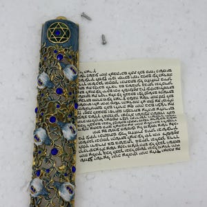 Set 3 Mezuzah In Vetro Con Pergamena Shadai - Colori Oro, Argento, Bronzo - 11x2 Cm Judaica - 5