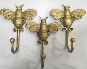 Bee Wall Hooks - Vintage Style Coat, Hat & Key Hangers - Set of 3