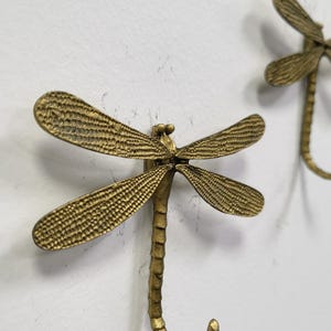 Brass Dragonfly Wall Hooks - Vintage Style Coat & Hat Hangers - Set of 3
