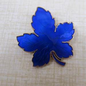 Puede incluir: Broche azul en forma de hoja con borde dorado. La broche tiene un acabado brillante y veteado detallado. El diseño de la hoja es un accesorio clásico y elegante, adecuado para diversas ocasiones. Es una joya única.