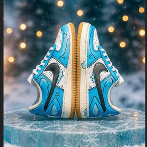 Custom Painted Nike Air Force One Low Blue Ice | Hand-Painted Air Force 1s | Custom Nike Sneakers | Personalized AF1 Shoes | Streetwear Art