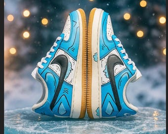 Custom Painted Nike Air Force One Low Blue Ice | Hand-Painted Air Force 1s | Custom Nike Sneakers | Personalized AF1 Shoes | Streetwear Art