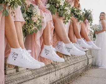 Wedding Sneakers for Bride | Something Blue Bridal Converse Hand Painted Bride Shoes | Blue Satin Ribbon Laces Comfortable Wedding Reception